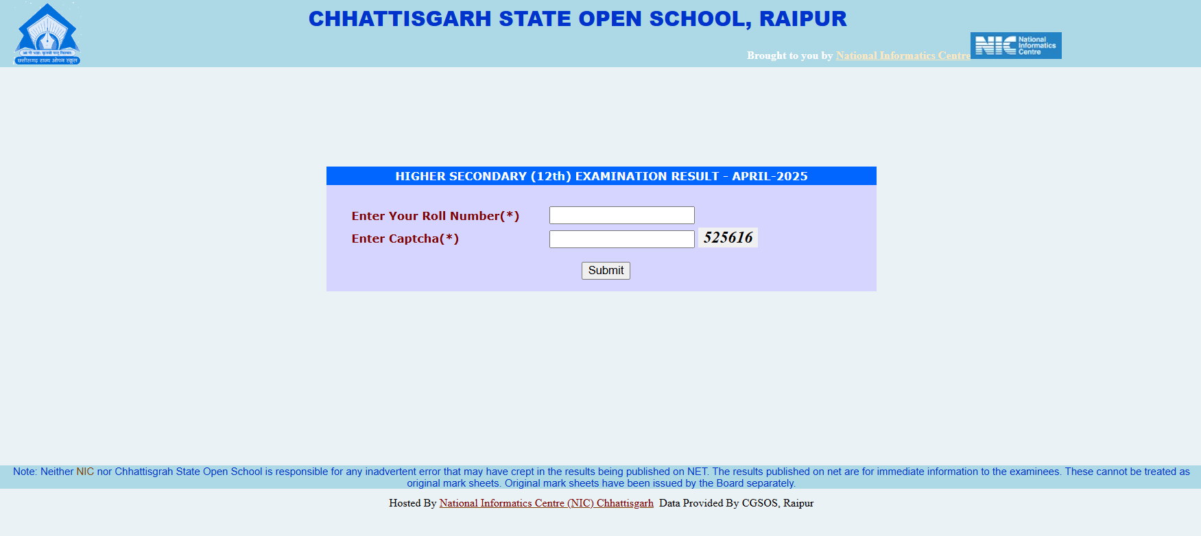 CG Open School 10th 12th Result 2025